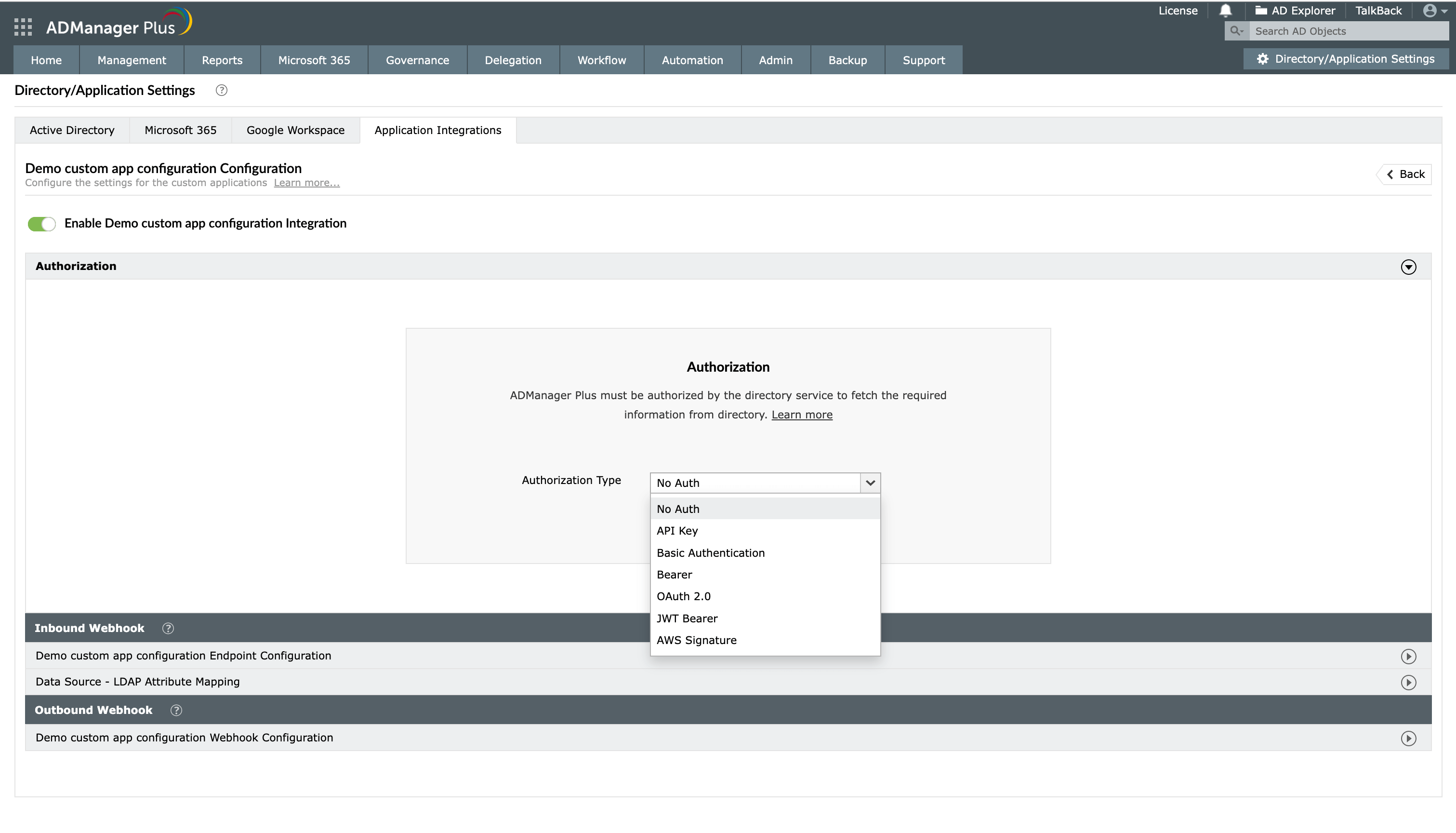 Custom applications integration