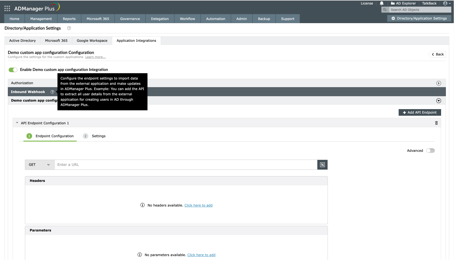 Custom applications integration